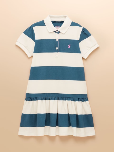 Joules Orla Blue/White Short Sleeve Polo Shirt Dress