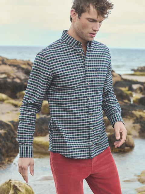 Joules Oxford Classic Fit Blue Check Long Sleeve Cotton Shirt