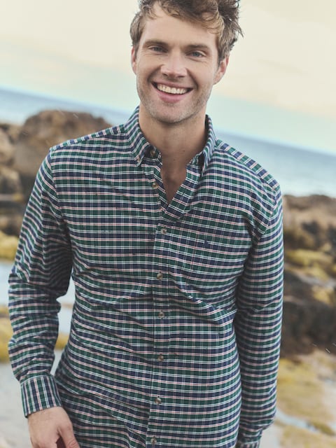 Joules Oxford Classic Fit Blue Check Long Sleeve Cotton Shirt