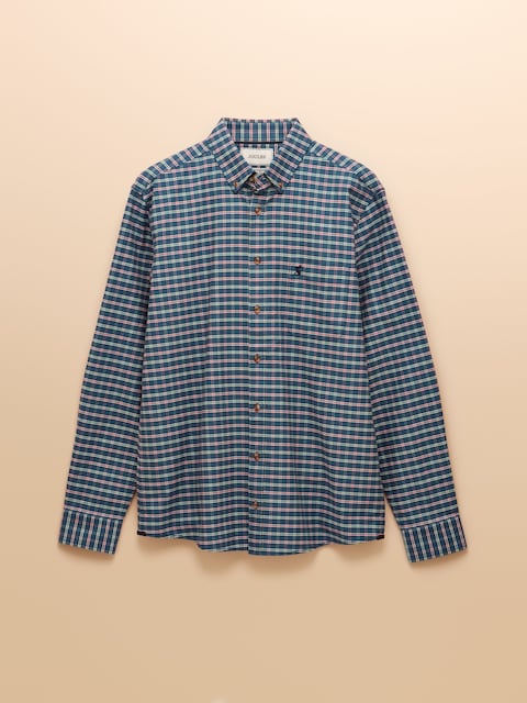 joules Oxford Classic Fit Blue Check Long Sleeve Cotton Shirt