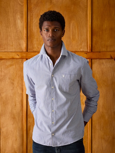 Joules Oxford Classic Fit Blue Stripe Long Sleeve Cotton Shirt