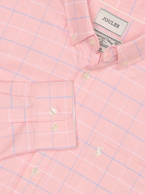 Joules Oxford Classic Fit Pink Check Long Sleeve Cotton Shirt