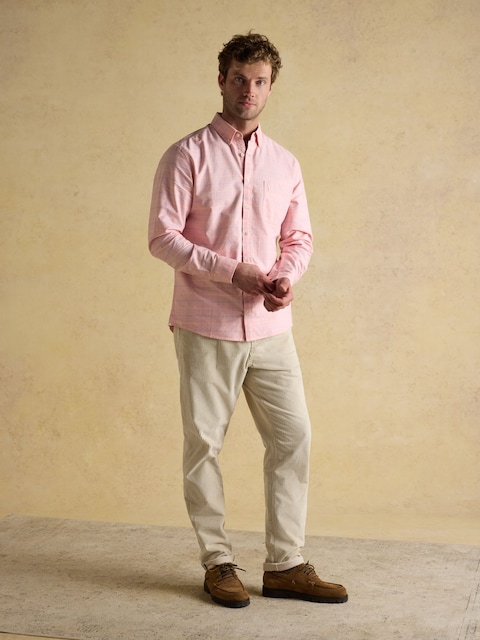 Joules Oxford Classic Fit Pink Check Long Sleeve Cotton Shirt