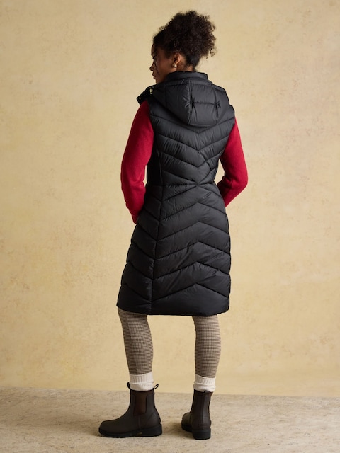 Joules Pembury Black Longline Showerproof Padded Gilet With Hood