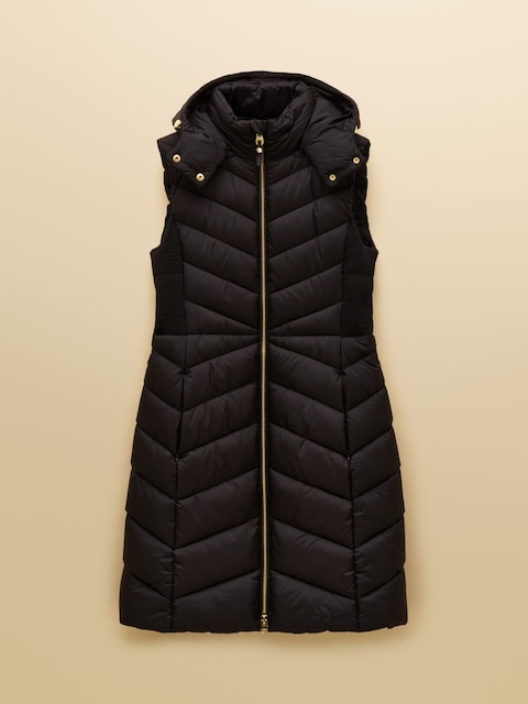 joules Pembury Black Longline Showerproof Padded Gilet with Hood