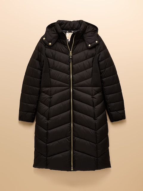 joules Pembury Black Showerproof Longline Padded Coat with Hood