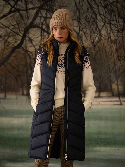 Joules Pembury Navy Longline Showerproof Padded Gilet With Hood