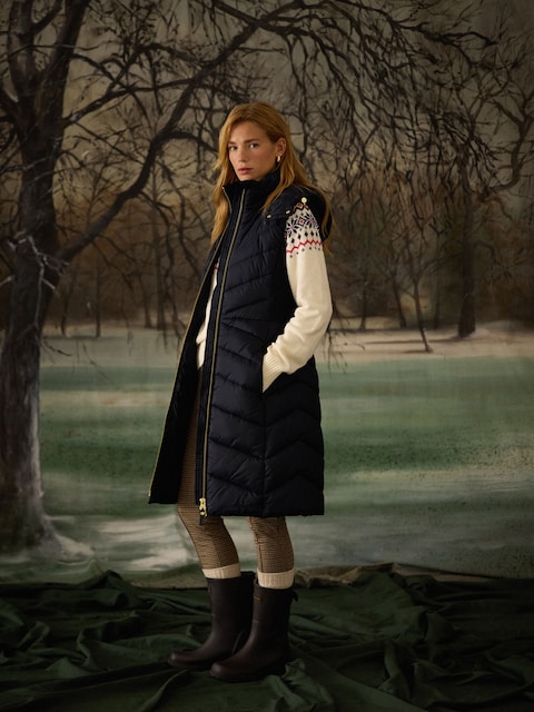 Joules Pembury Navy Longline Showerproof Padded Gilet With Hood