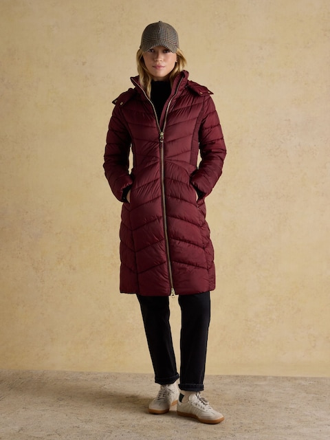 Joules Pembury Red Showerproof Longline Padded Coat With Hood