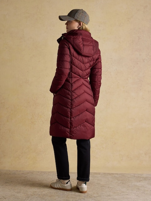 Joules Pembury Red Showerproof Longline Padded Coat With Hood