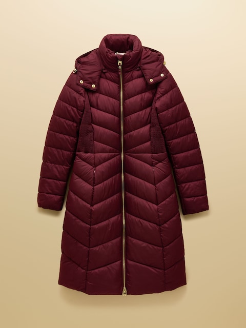 joules Pembury Red Showerproof Longline Padded Coat with Hood