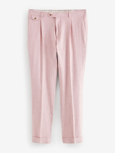 joules Pink Slim Fit Linen Herringbone Suit Trousers