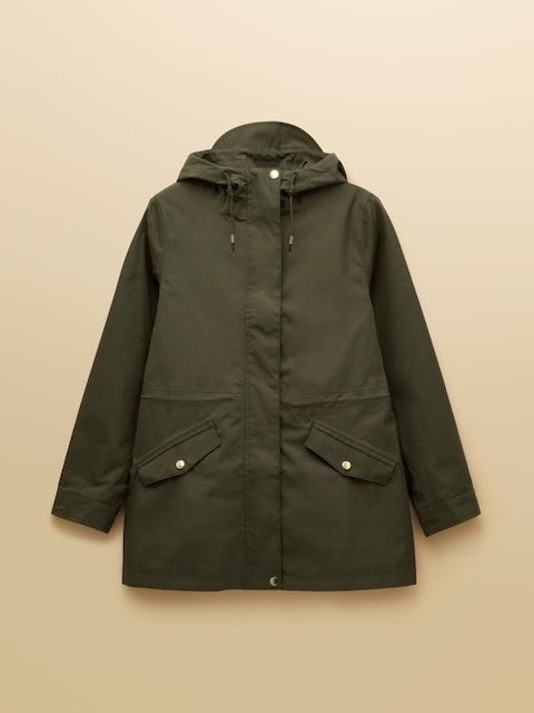 joules Portwell Green Waterproof Raincoat With Hood and Adjustable Waist