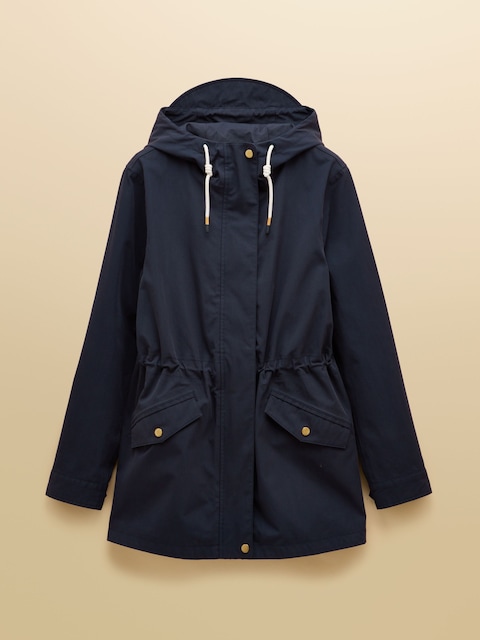 joules Portwell Navy Blue Waterproof Raincoat With Hood and Adjustable Waist