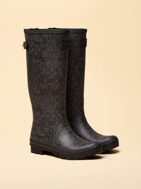 Joules Printed Black Adjustable Tall Waterproof Wellies