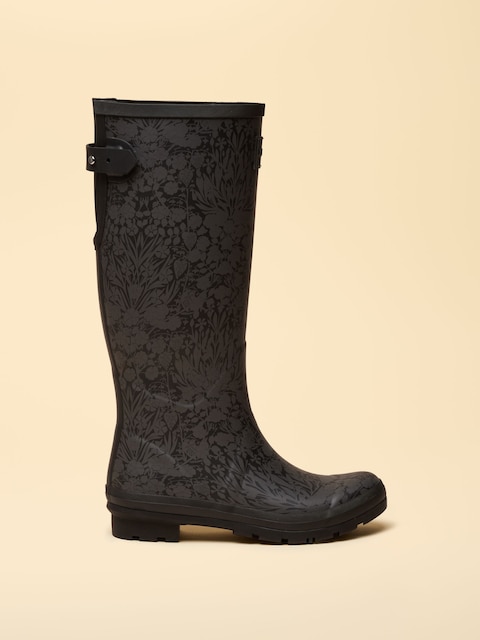 Joules Printed Black Adjustable Tall Waterproof Wellies