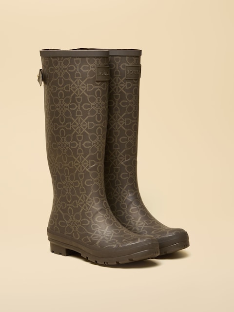 Joules Printed Brown Adjustable Tall Waterproof Wellies