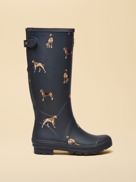 Joules Printed Navy Adjustable Tall Waterproof Wellies