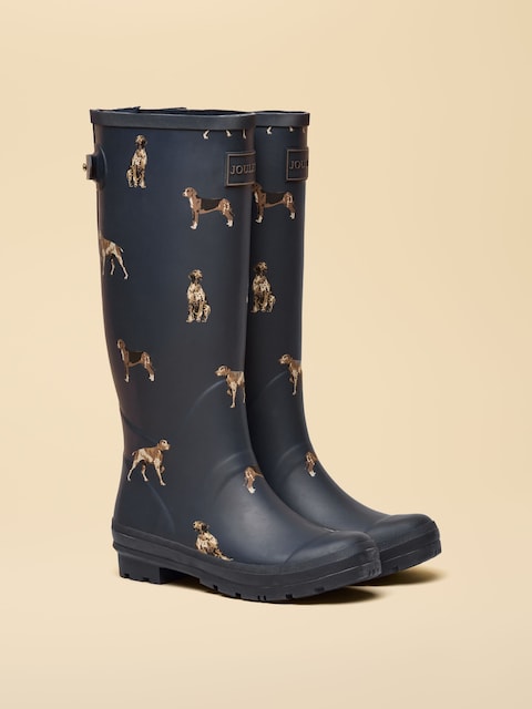 Joules Printed Navy Adjustable Tall Waterproof Wellies