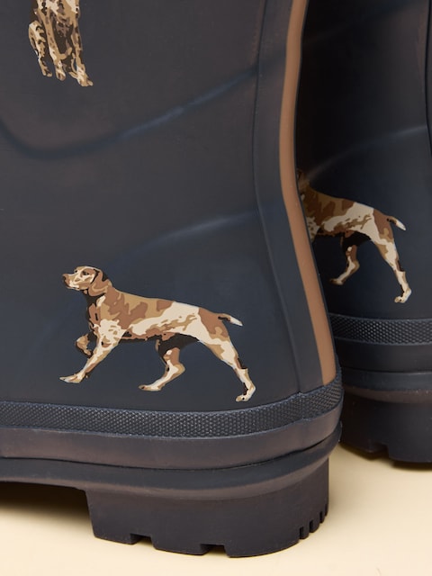 joules Printed Navy Adjustable Tall Waterproof Wellies