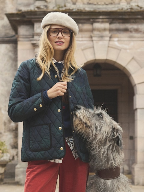 Joules Quinn Blackwatch Showerproof Diamond Quilted Coat