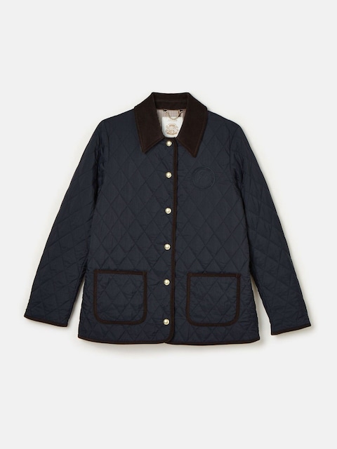 joules Quinn Navy Blue Showerproof Diamond Quilted Coat