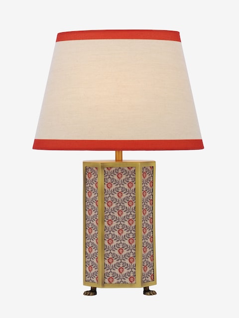 joules Red Helmingham Antique Brass Claw Foot Table Lamp