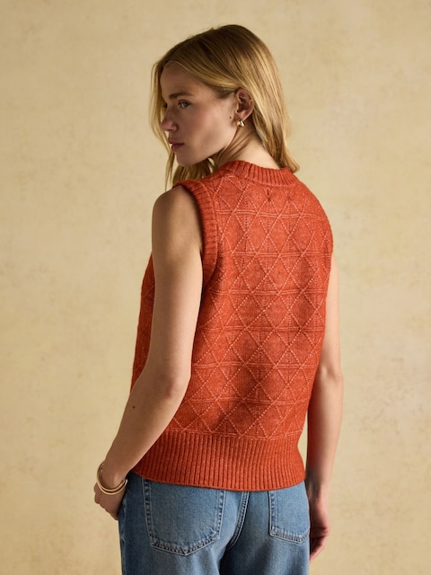 Joules Reid Burnt Orange Textured Knitted Vest With Crew Neck
