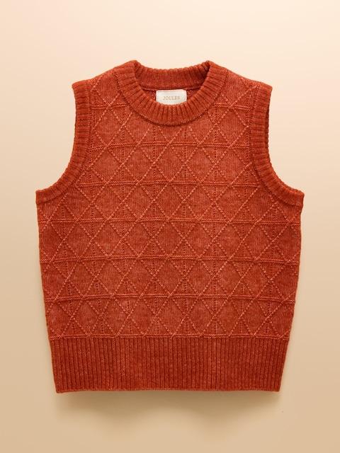 joules Reid Burnt Orange Textured Knitted Vest with Crew Neck