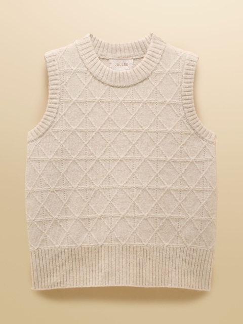 joules Reid Cream Textured Knitted Vest with Crew Neck