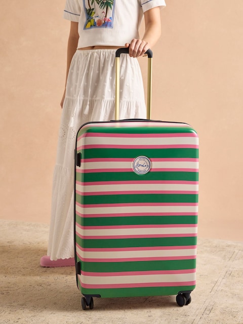 Joules Resort Stripe Large Four Wheel Hard Shell Suitcase