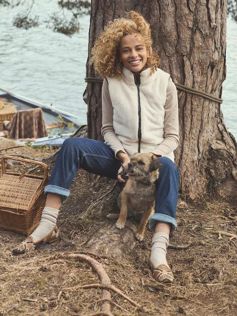 Joules Reversible Faux Fur Brown/Cream Padded Gilet