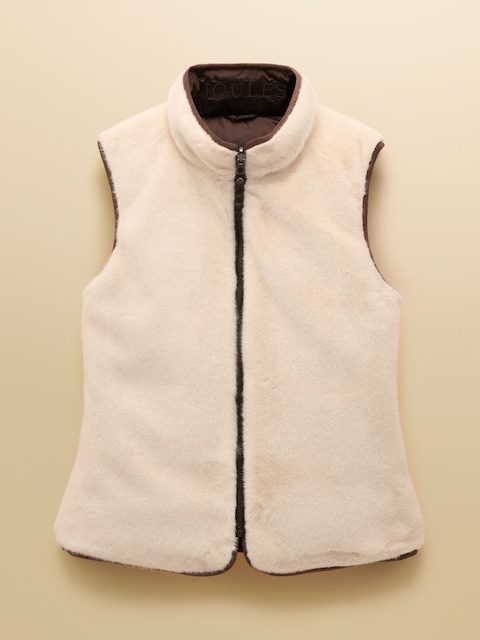 joules Reversible Faux Fur Brown/Cream Padded Gilet
