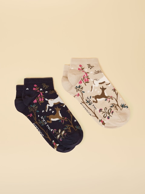 Joules Rilla Navy & Oatmeal Pack Of Two Trainer Socks