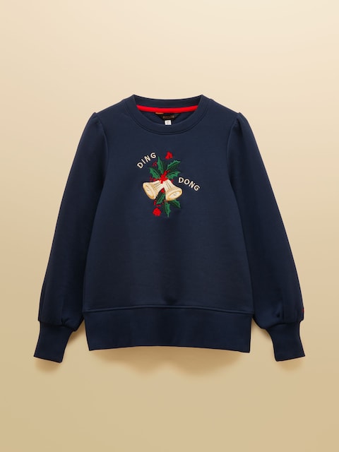 joules Robyn Navy Festive Embroidered Cotton Rich Sweat