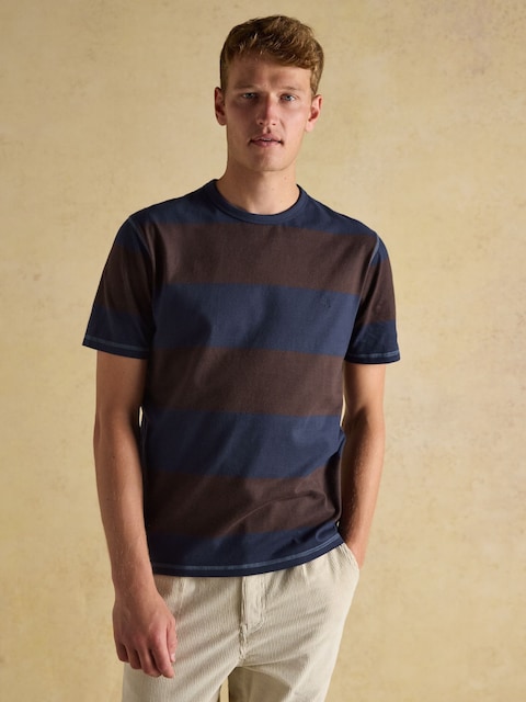 Joules Rugby Club Brown/Navy Crew Neck Cotton T-Shirt