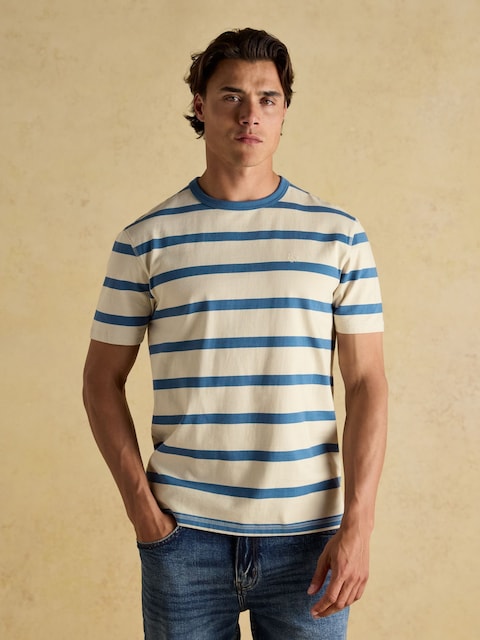 Joules Rugby Club Cream/Blue Crew Neck Cotton T-Shirt