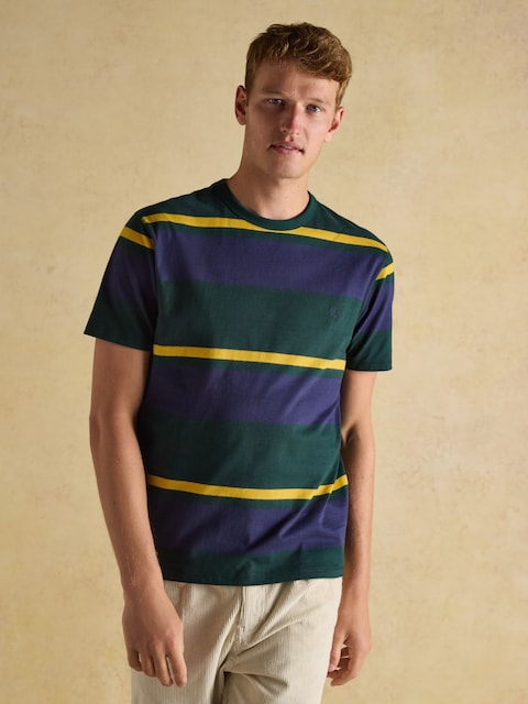 Joules Rugby Club Green/Navy Stripe Crew Neck Cotton T-Shirt