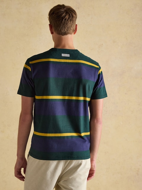 Joules Rugby Club Green/Navy Stripe Crew Neck Cotton T-Shirt