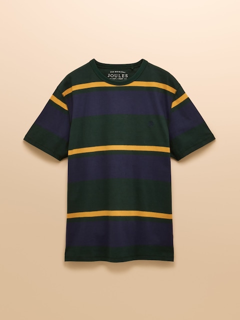 joules Rugby Club Green/Navy Stripe Crew Neck Cotton T-Shirt