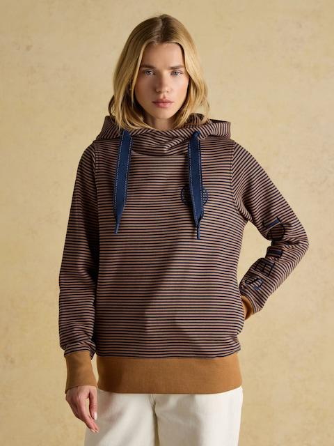Joules Rushton Tan/Navy Stripe Cotton Cowl Neck Hoodie