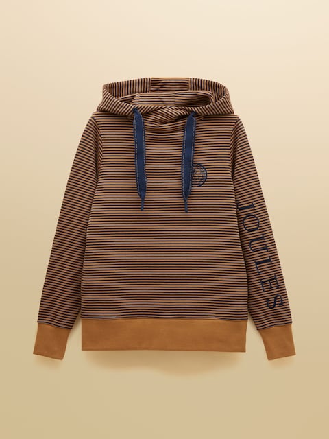 joules Rushton Tan/Navy Stripe Cotton Cowl Neck Hoodie