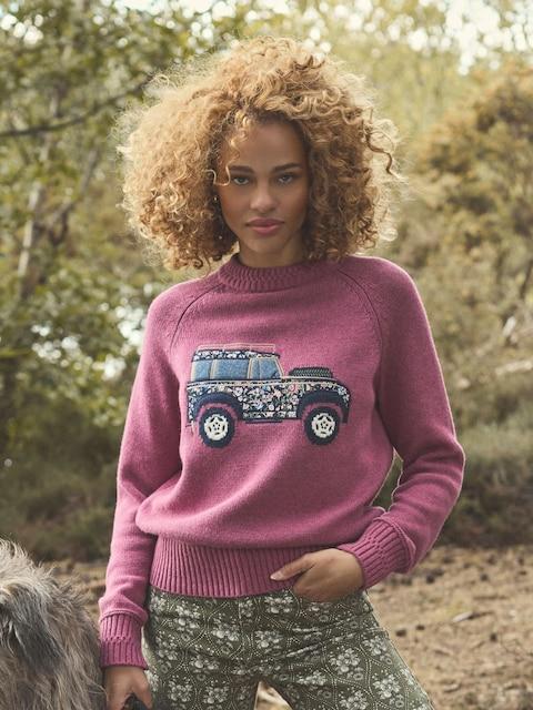 Joules Rutland Pink Intarsia 4x4 Cotton Rich Knitted Jumper