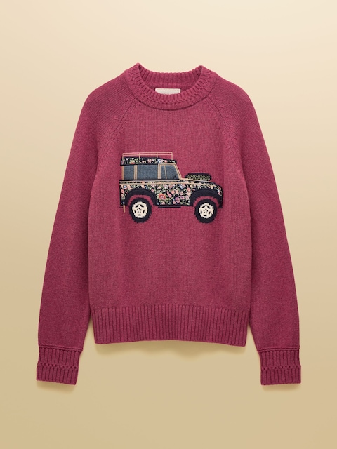 joules Rutland Pink Intarsia 4x4 Cotton Rich Knitted Jumper