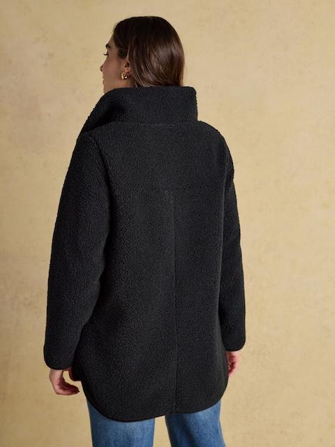 Joules Sadie Black Longline Fleece Jacket With Button Fastening