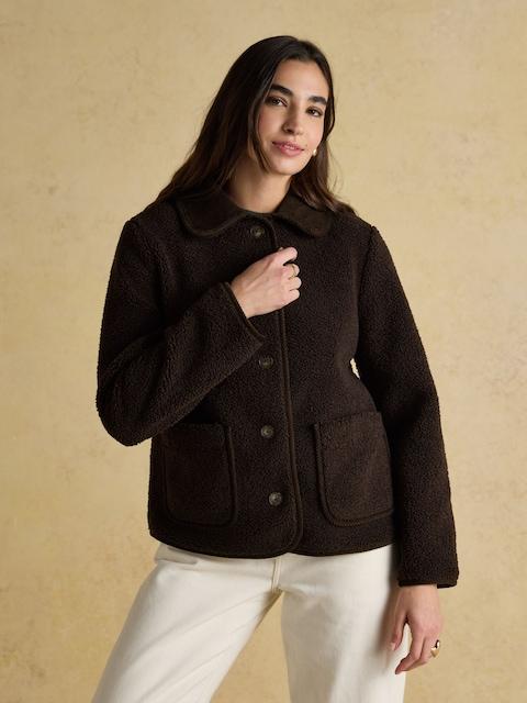Joules Sadie Chocolate Brown Collared Fleece Jacket