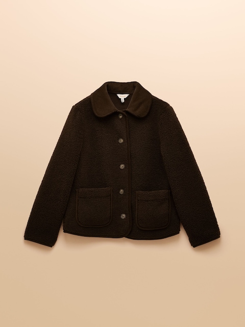 joules Sadie Chocolate Brown Collared Fleece Jacket