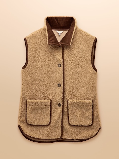 joules Sadie Taupe Longline Button Through Fleece Gilet