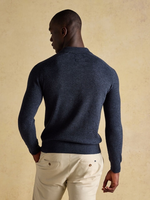 Joules Sampson Lambswool Navy Long Sleeve Knitted Polo Shirt