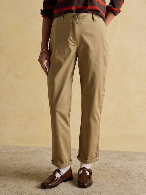 Joules Slim Straight Tan Chino Trousers With Elasticated Waist